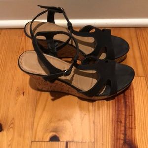 Black wedge sandals